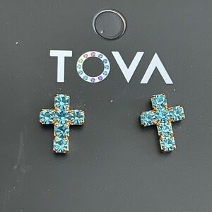 Tova Aquamarine Cross Earrings Studs